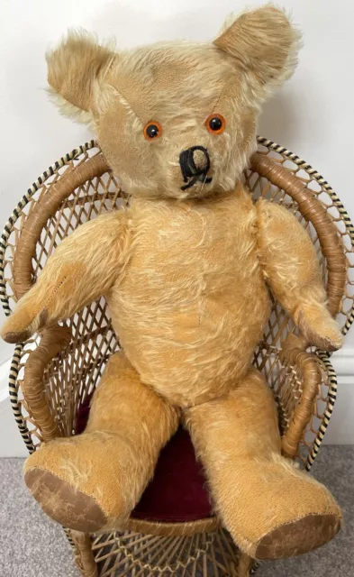 Antique Vintage Golden Mohair Irish Teddy Bear In Outfit