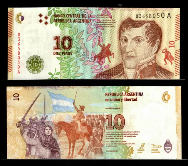 Argentina 10 Pesos P-360 2016 ND UNC Banknote New