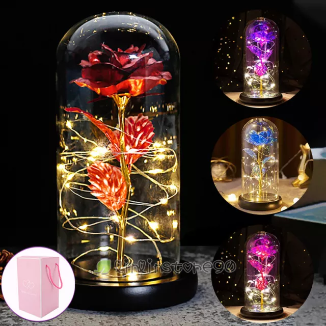 Galaxy Rose Enchanted Crystal Flower Dome Rose LED Light Up Rose Valentine's Day