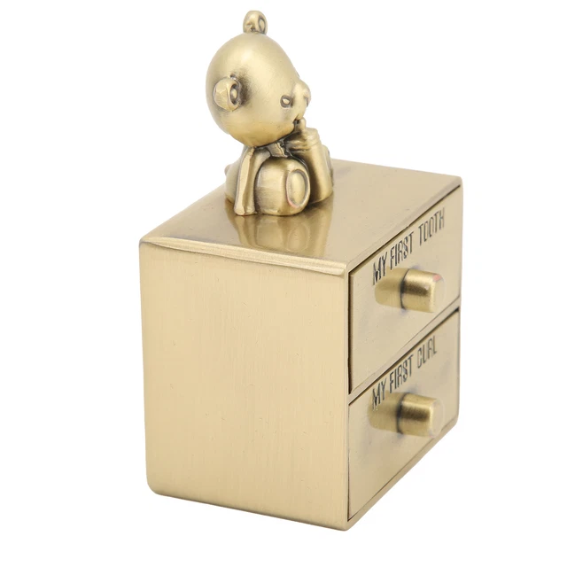 Tooth Box Metal Cute Bear‑Shape Storage Case With 2 Drawers(Green Patina)◎
