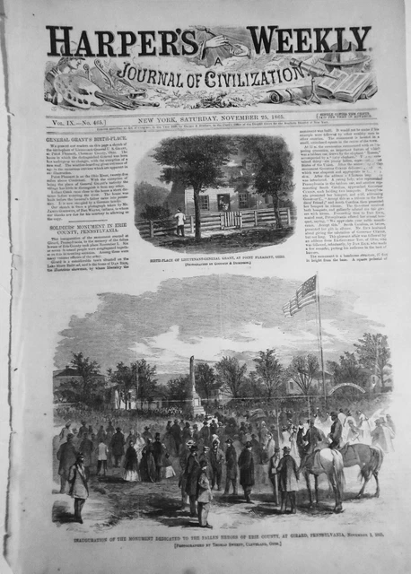 1865 Ulysses S.Grant's Luogo di Nascita + Erie Contea, Pa Monumento A Fallen