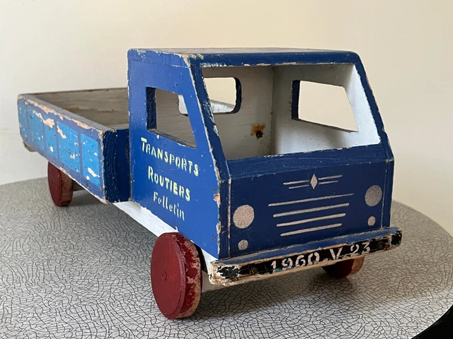 ANCIEN JOUET CAMION bois massif peint vintage des années 1960