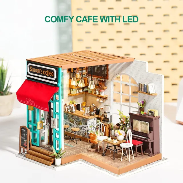 Rolife DIY Wooden Dolls House kit Miniature Dolls House Simon's Coffee Model Kit