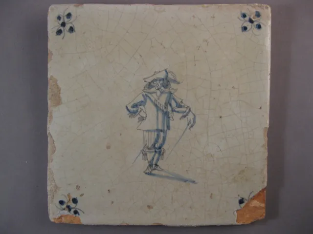Antique Dutch musketeer Tile rare 17th century - free shipping