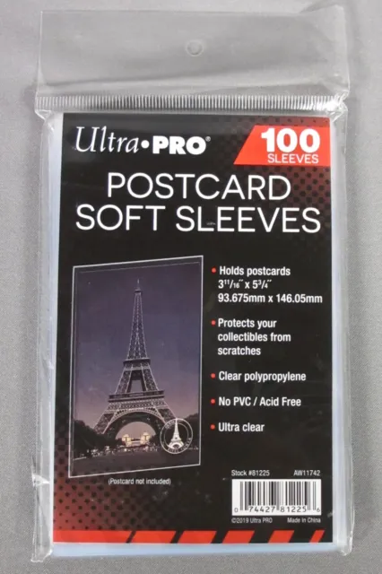 300 Ultra PRO Postcard Soft Sleeves 3 11/16"x5 3/4" Clear Poly 3 Packs 100 Each