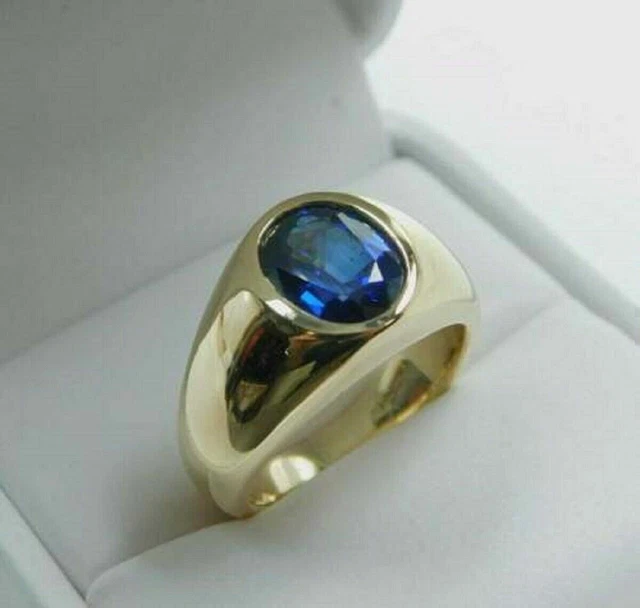 Bague de mariage pour homme avec solitaire saphir bleu taille ovale 2...