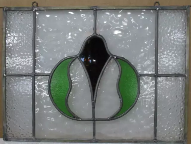 OLD ENGLISH LEADED STAINED GLASS WINDOW Unframed w Hooks Abstract 20" x 15.25"