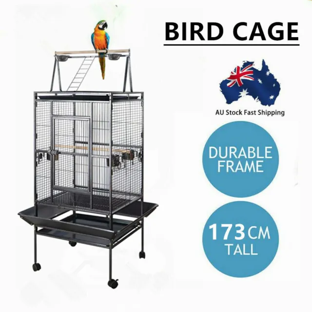 Large Bird Cage Pet Parrot Aviary Stand-alone Budgie Perch Castor Wheels 173CM