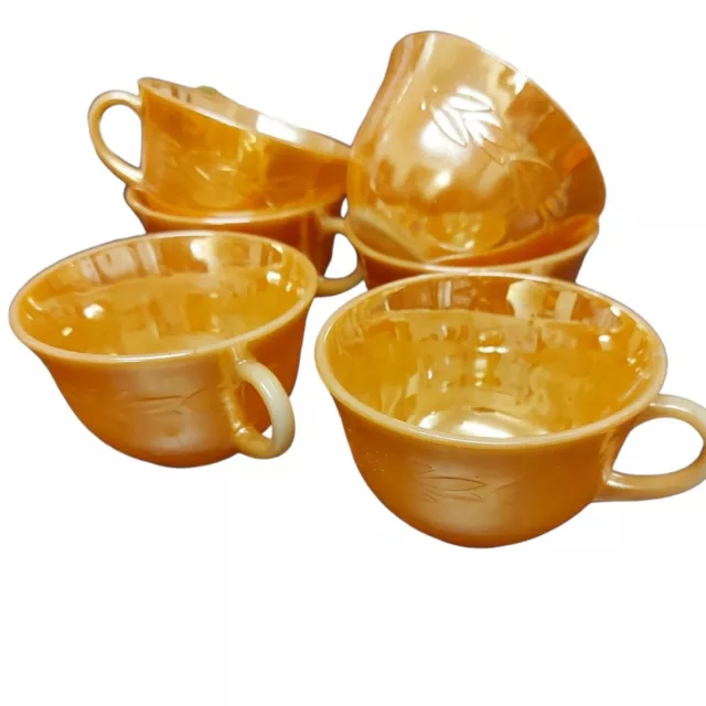 Anchor Hocking Teacups Cups Peach Lustreware Fire King. Vintage. Laurel Leaf Pat