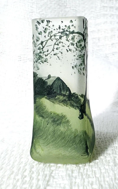 Ancien Vase Miniature En Forme De Selle – Émail Sur Métal, Objet Déco Vintage