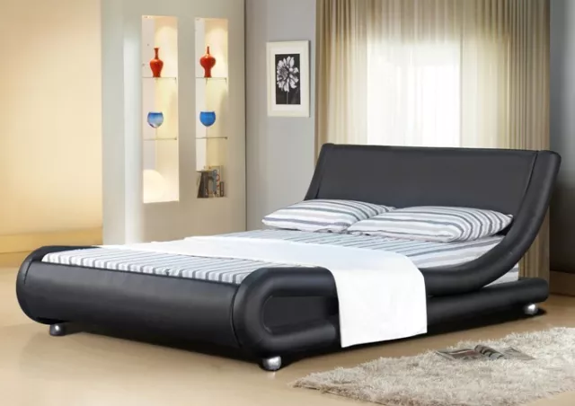 Italian Designer Faux Leather Double or King -Black White Chocolate Bed Frame