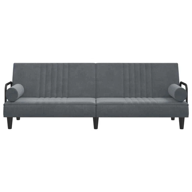 AX Divano Letto Ospiti Grigio 2 Cuscini Velluto Schienale Regolabile New 351895