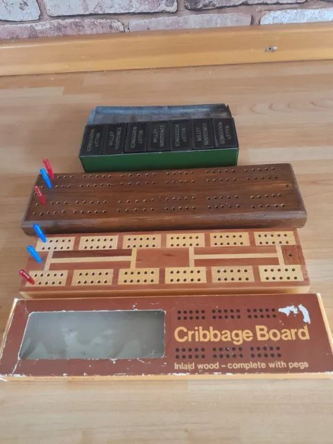 Vintage Dominoes Wills’s Woodbine Metal Tin Complete Set + Cribbage Boards 3