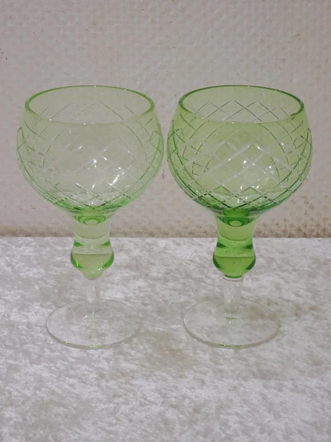 Lo76tg - 2 X Design Vin Verre Touches Décoratives Handgefertigt Vintage - Verte