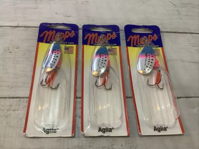 Lot 3 Mepps Aglia In-Line Spinner 1/3 Oz Plain Treble Hook Rainbow Trout B4 RBT