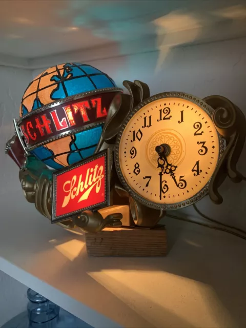 1976 Schlitz Beer Clock Cash Register Light Rotating Globe Sign Vintage Works 1976 Schlitz Beer Clock Cash Register Light Rotating Globe Sign Vintage Works