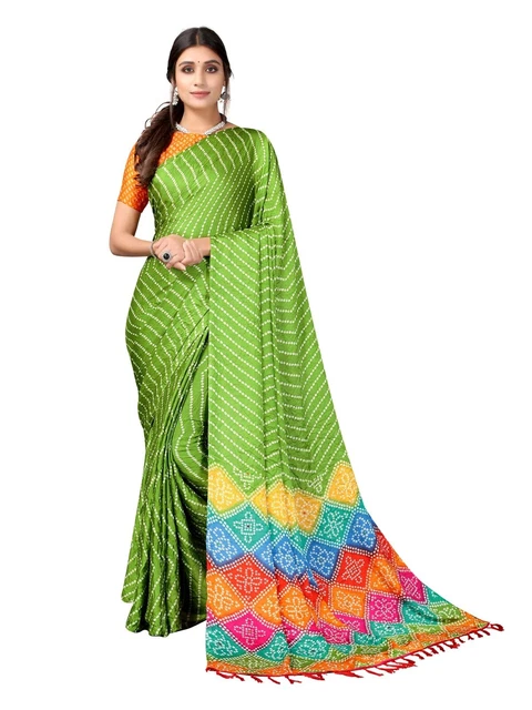 Women's Green Tassel & Bandhani Printed Silk Saree with Unstitched Blouse MT997
