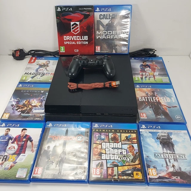 PLAYSTATION 4 PS4 Black Console Bundle 1 Controller 10 Games