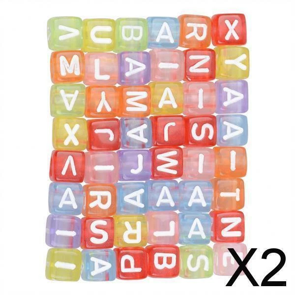2X 200 pcs mélanger carré acrylique alphabet perles charmes grand trou diy