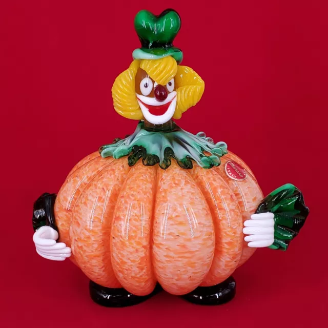 Rare Adorable Vintage Handmade Murano Italian Original 7.5" Glass Pumpkin Clown