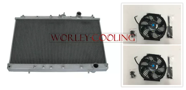 Aluminum Radiator + DUAL FAN FOR Mitsubishi Lancer EVO 1 2 3 Race I II III MT