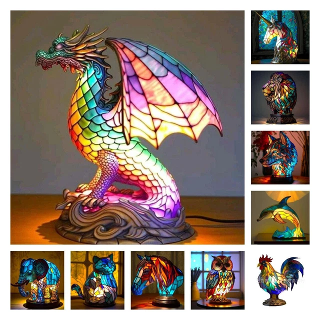 Animal Table Lamp Stained Glass Stained Night Light Retro Desk Lamps Xmas Gift