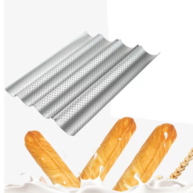 Non-stick French Baking Bread Mold 4 Wave Perforated Baguette Cake Bake Tray Pan