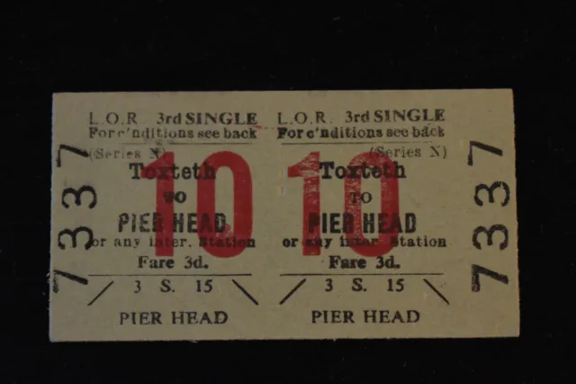 Liverpool Overhead Railway Ticket LOR TOXTETH to PIER HEAD No 7337