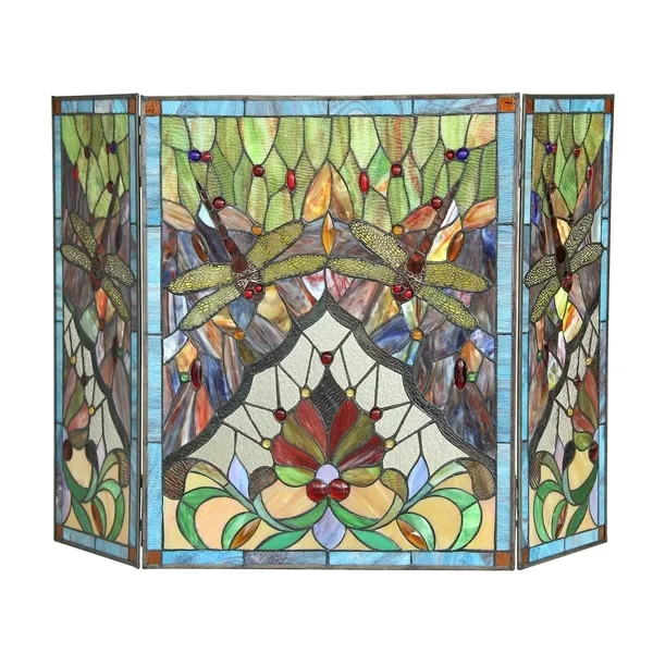 Fireplace Screen Tiffany Style Stained Glass Dragonfly Victorian  ONE THIS PRICE