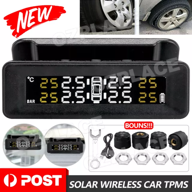 Solar Wireless TPMS Car Tire Tyre Pressure Monitor System Monitoring + 4 Sensors