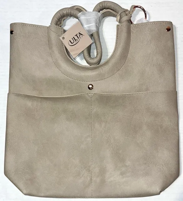 New Ulta Beauty Hand Bag Purse Tassel Nude Beige Tan Faux Leather Stone Tote