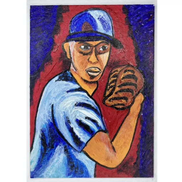 ACEO ORIGINAL PAINTING Mini Collectible Art Card Signed People Boy Player Ooak