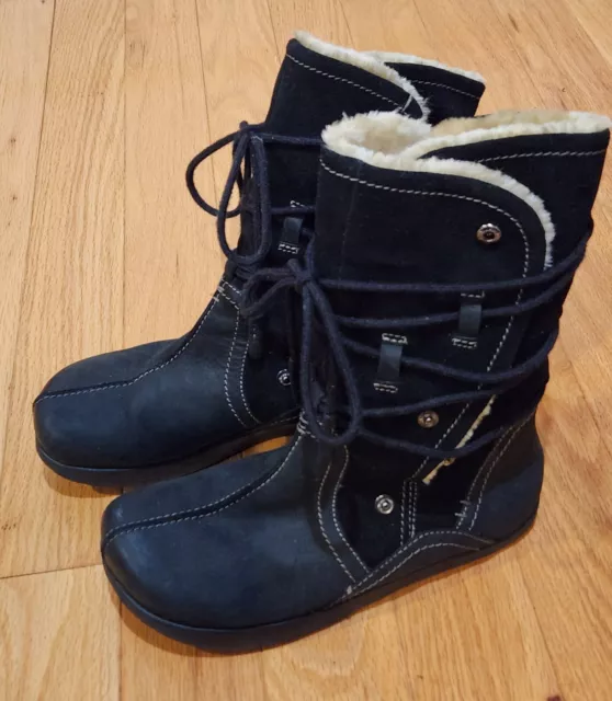 Earth Kalso Black Suede Nubuck Leather Mid-calf Ankle Boots  Winter Women 7 B