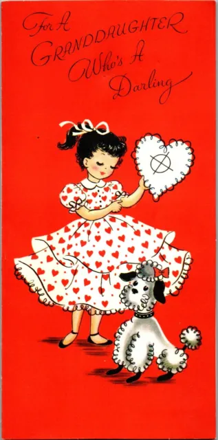 Pretty Girl Lady Kid and Puppy Dog VTG Valentine Greeting Card Valentine's Day
