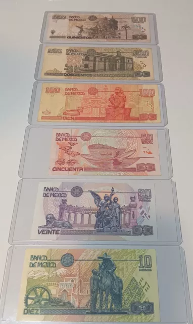 SET DE Billetes De Mexico  10,20,50,100,200,500 MEXICO PAPER MONEY ,AU to UNC. 2