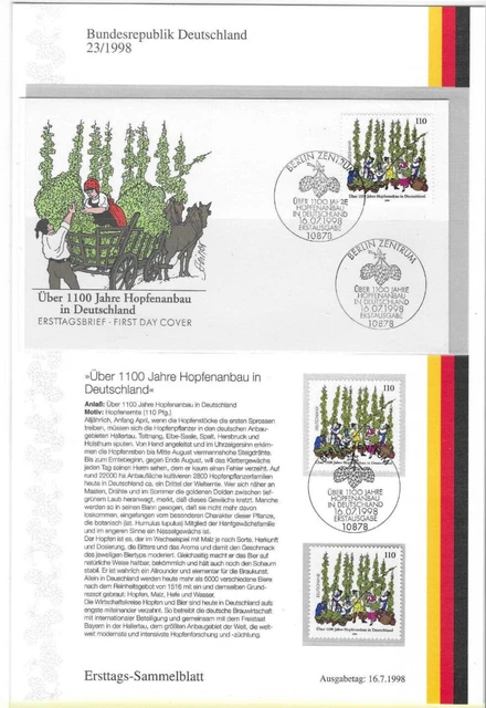 Bund 1998: Mi. Nr. 1999: ETB 23/1998: 1100 Jahre deutscher Hopfenanbau