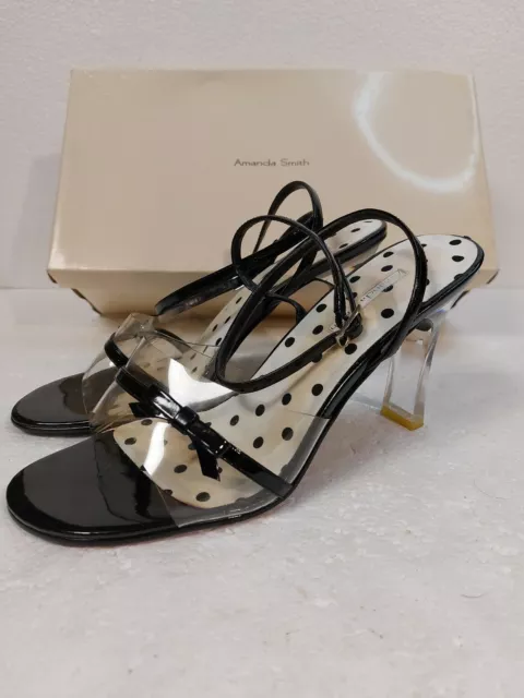Amanda Smith Shoes Wedge Heels Black & Clear Size 8 Women's Vintage with Box