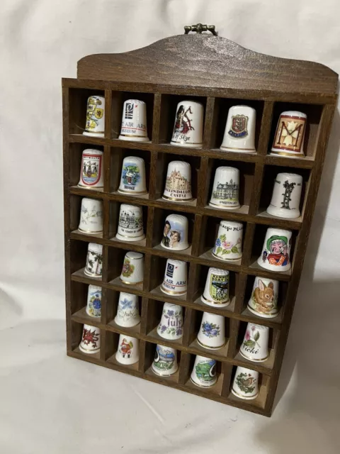Thimbles Display Case Wooden Cabinet W Unique Thimbles Lot Well Made Brown