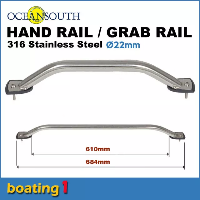 316 STAINLESS STEEL 610mm SS MARINE HAND/GRAB RAIL - Boat/Yacht Handrail 22 dia