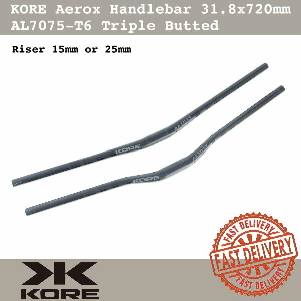 KORE Aerox MTB XC Handlebar 31.8 x 720mm AL7075-T6 Triple Butted Riser 15mm/25mm