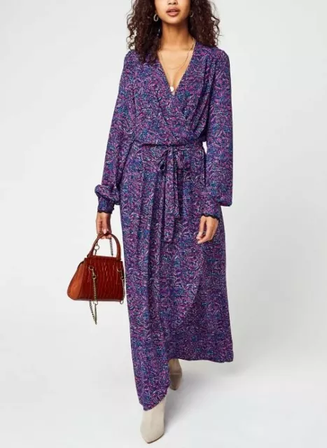Vila Viriko Mala Long Sleeve Purple/Blue Print Ankle Dress Size UK 8 EU 36 S NEW