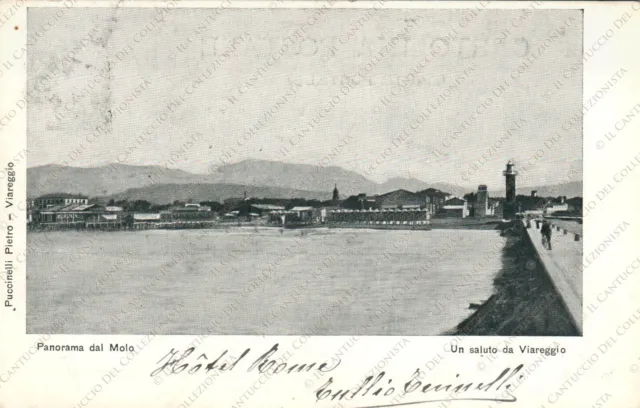 1900c Un saluto da VIAREGGIO Panorama dal Molo Lucca Cartolina 