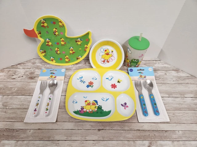 Vintage Set 6 Duck Serving Set Plate Bowl Fork Spoon Sippy Cup Section Tray