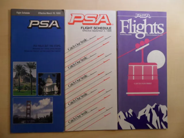 Flugplan Timetable PSA 6x zwischen 1986 und 1988