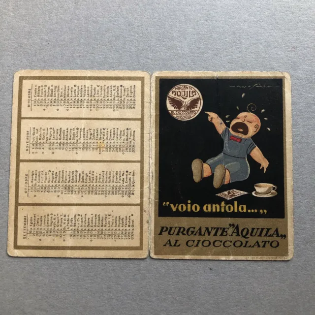 V) Calendarietto da barbiere pubblicitario Purgante Aquila cioccolato 1932