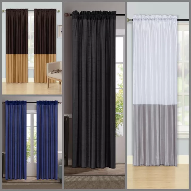 Set Window Curtain Faux Silk Rod Pocket Drape SOLID  Mix & Match Solid Color
