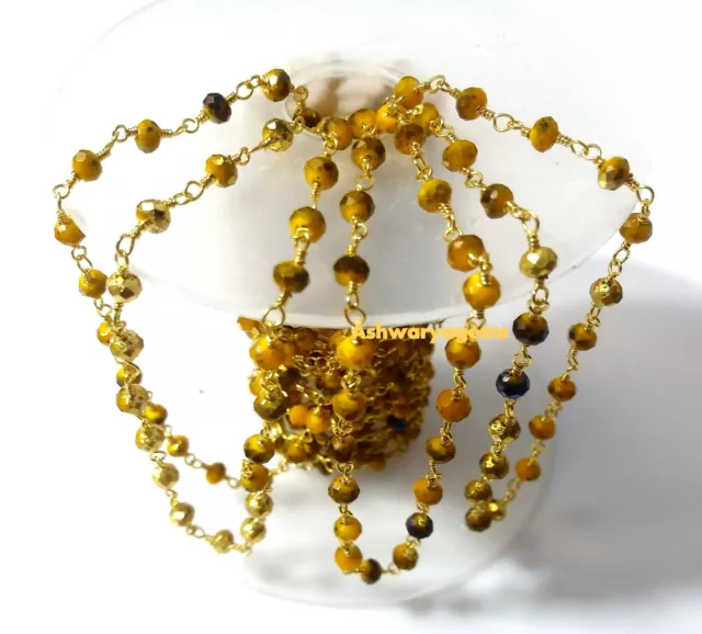 Multi Yellow Coated Lab-Created Hydro Rosary Beaded Chain 24k Gold Plated 10 Ft.