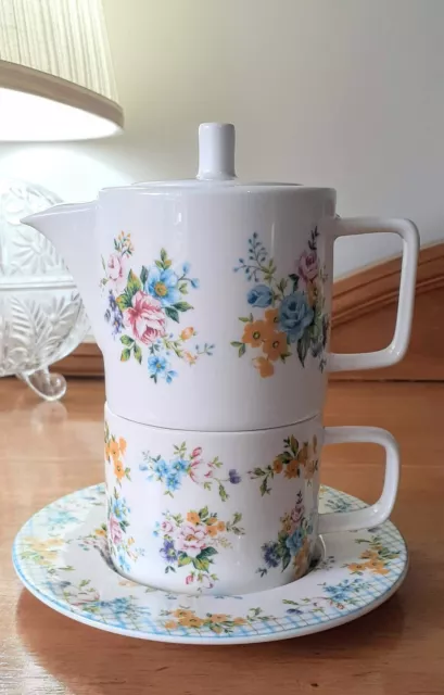 Ashdene HEIDI Floral Porcelain Tea for One Teapot Cup Saucer Chris Chun 2006