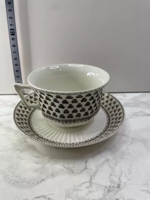 Vtg Adams Micratex Ironstone Teacup & Saucer~Brentwood Empress Black Shamrocks