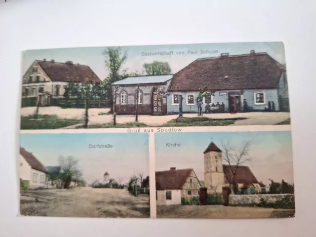 Postkarte AK Gruß aus Spudlow 1911 Gastwirtschaft Kirche Polen